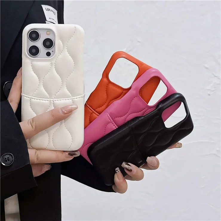 For iPhone 13 Pro Phone Case Card Slot PU Leather Coated TPU Anti-fall Cover - Orange