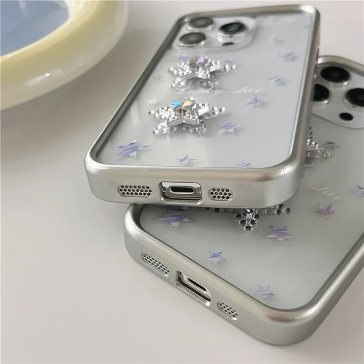 For iPhone 13 Pro 6.1 inch Case 3D Rhinestone Five-pointed Star Decor TPU Protective Back Cover - Pink