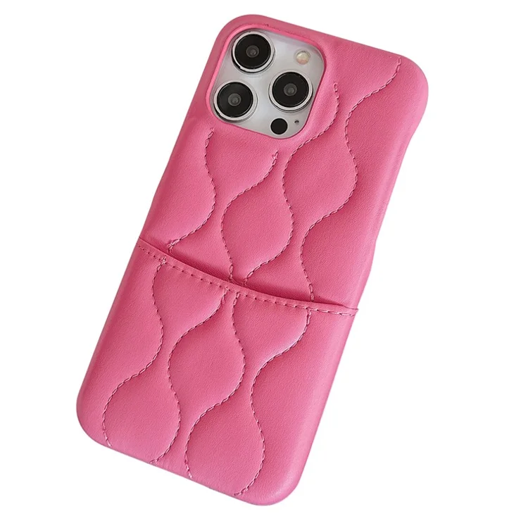 For iPhone 15 Pro Phone Case Card Slot PU Leather Coated TPU Back Cover - Pink