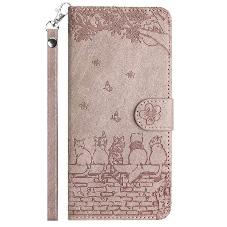 For iPhone 16e Wallet Case PU Leather Wall Cats Pattern Phone Cover - Smoky Purple