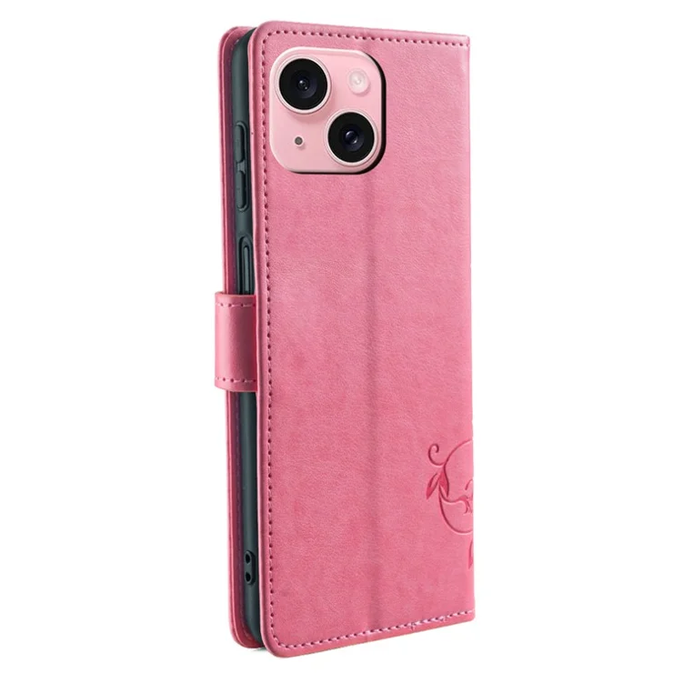 For iPhone 15 Case Butterfly Flower Imprinted Leather Phone Cover Mobile Accessories Wholesale - Pink