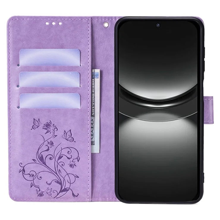 For Huawei nova 12 5G Case PU Leather Stand with Strap Butterfly Flower Wallet Cover - Purple