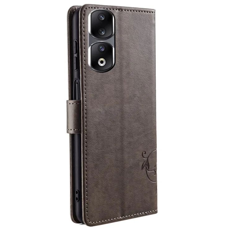 For Honor 90 Pro Case Wallet PU Leather Flip Phone Cover Cute Imprinted Butterfly Flower - Grey