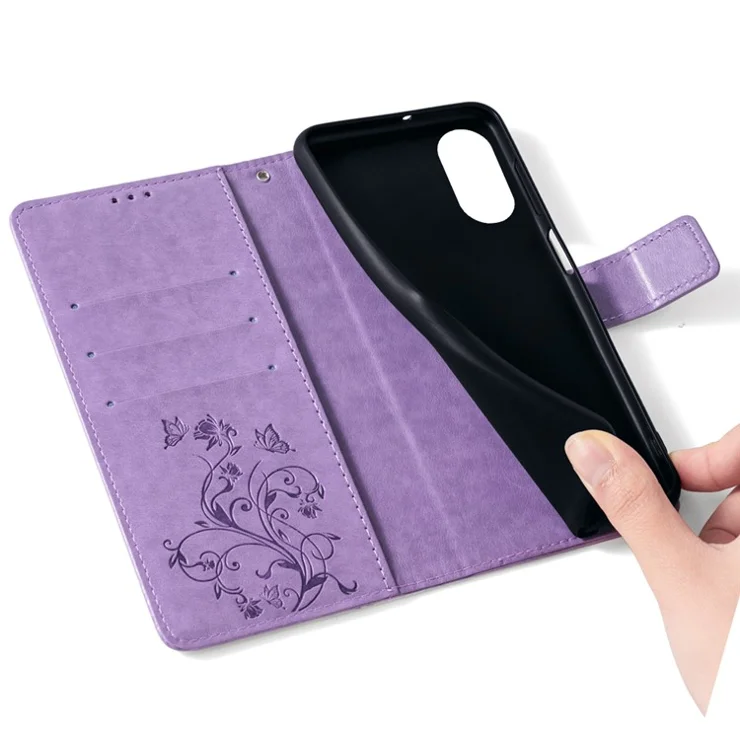 For Honor 90 Case Butterfly Flower PU Leather Stand Phone Cover with Wrist Strap Card Slots - Purple