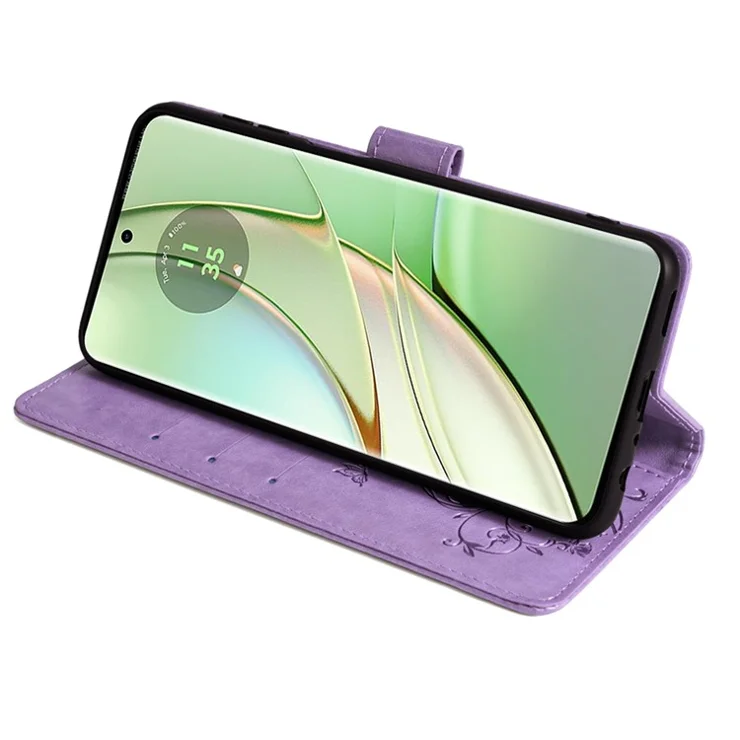 For Motorola Edge 40 5G Wallet Case PU Leather Butterfly Flower Phone Cover Online Shopping Wholesale - Purple