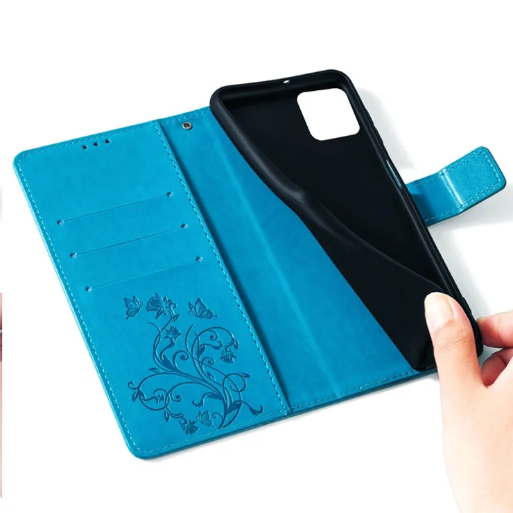 For Infinix Smart 8 4G Magnetic Case Butterfly Flower Stand Wallet Purse Phone Cover - Blue