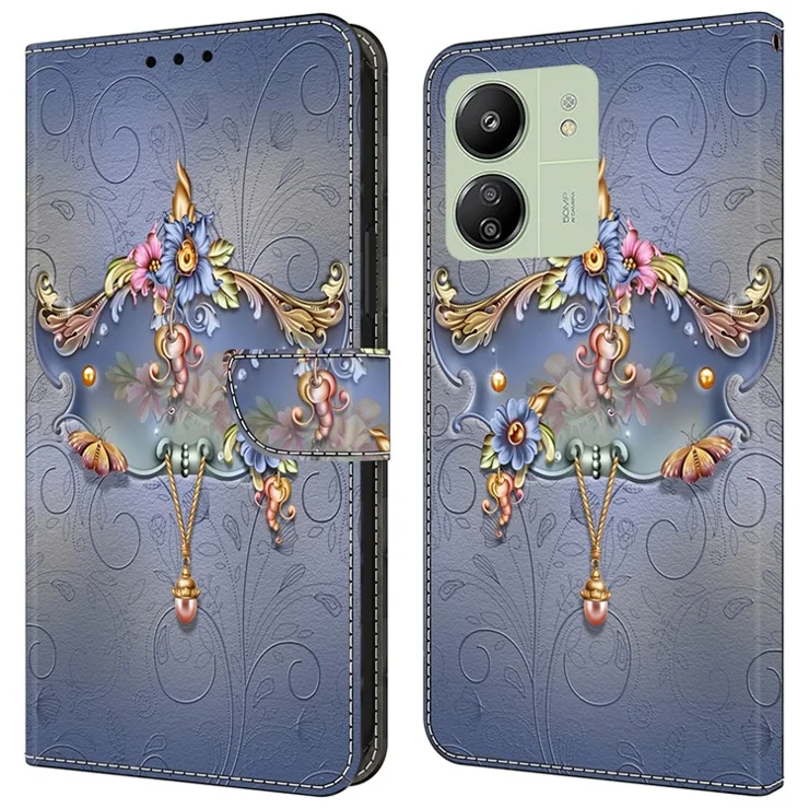 For Xiaomi Redmi 13C 4G / 13C 5G / Poco C65 4G / Poco M6 5G / 13R 5G Case Pattern PU Leather Card / Cash Slots Phone Cover - Carving Flower