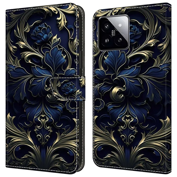 For Xiaomi 14 Wallet Case Pattern Printing PU Leather Phone Cover - Blue Flower