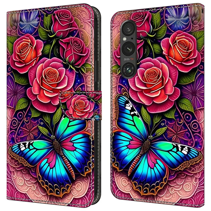 For Sony Xperia 1 V Case Pattern Printing PU Leather Wallet Phone Cover - Colorful Butterfly