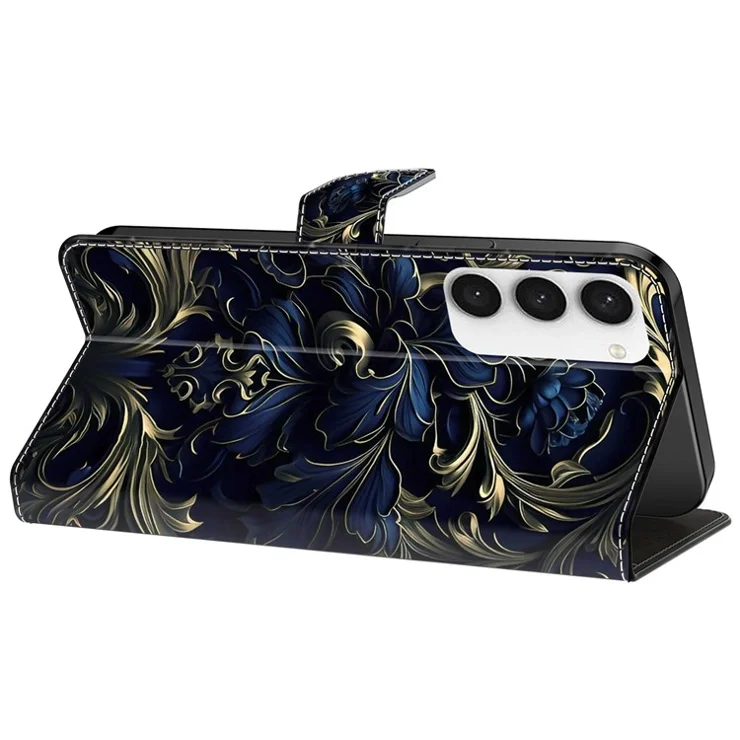 For Samsung Galaxy S23 Wallet Phone Case Pattern Printing Leather Cover Mobile Accessories Wholesale - Blue Flower