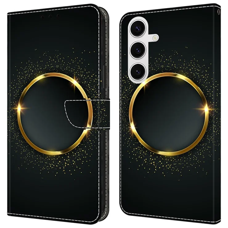 For Samsung Galaxy S24 Magnetic Case Pattern Print Wallet Phone Cover - Gold Ring