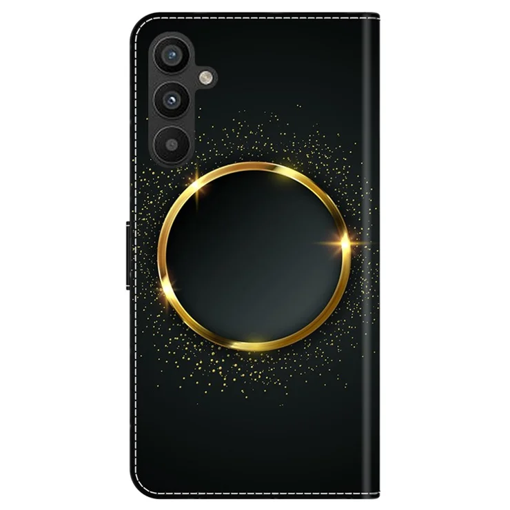 For Samsung Galaxy A15 4G / 5G Case PU Leather Magnetic Clasp Stand Function Phone Cover Pattern Printed - Gold Ring