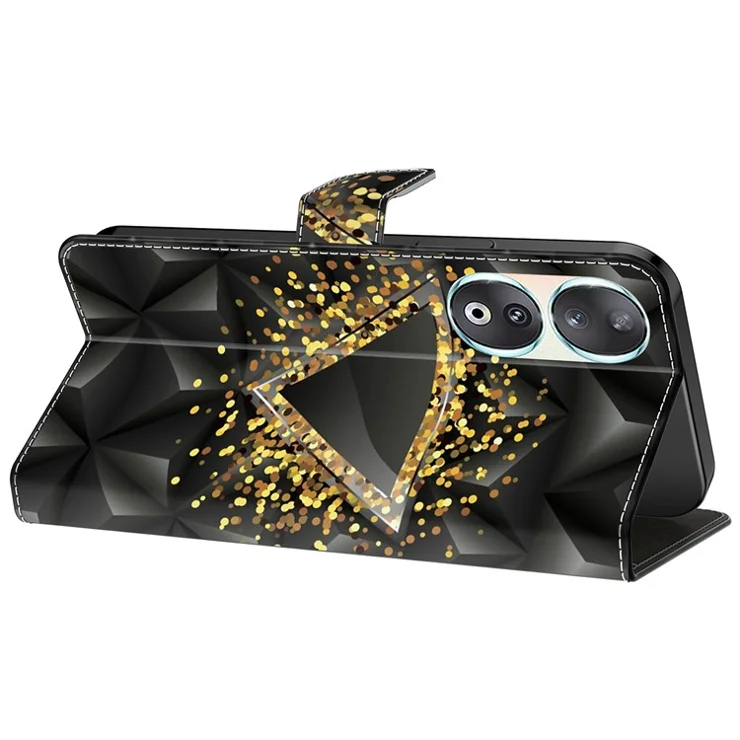 For Honor 90 Phone Case Pattern Print Magnetic Clasp Scratch-resistant Leather Cover - Rhombus