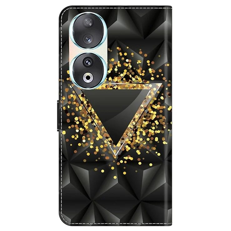 For Honor 90 Phone Case Pattern Print Magnetic Clasp Scratch-resistant Leather Cover - Rhombus