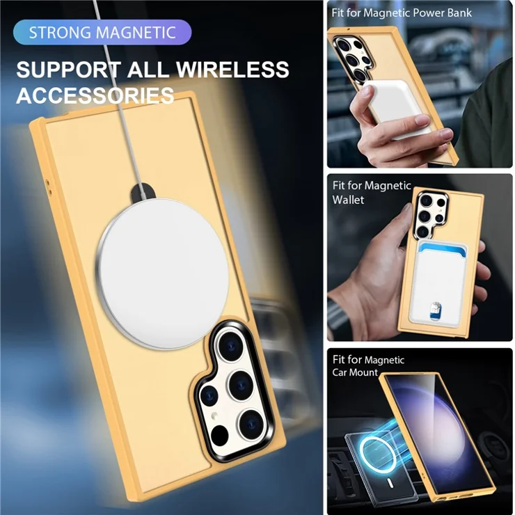 For Samsung Galaxy S23 Cover Magnetic PC Phone Shell Kickstand Protective Cover - Orange