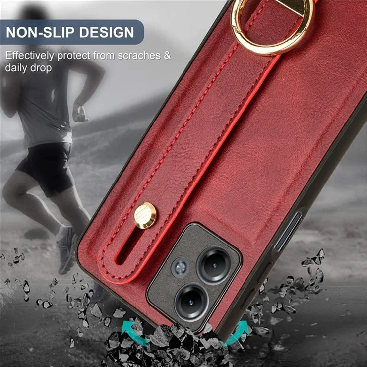 For Motorola Moto G14 4G Case Wristband Kickstand Phone Protective Cover with Bottle Opener Ring - Red