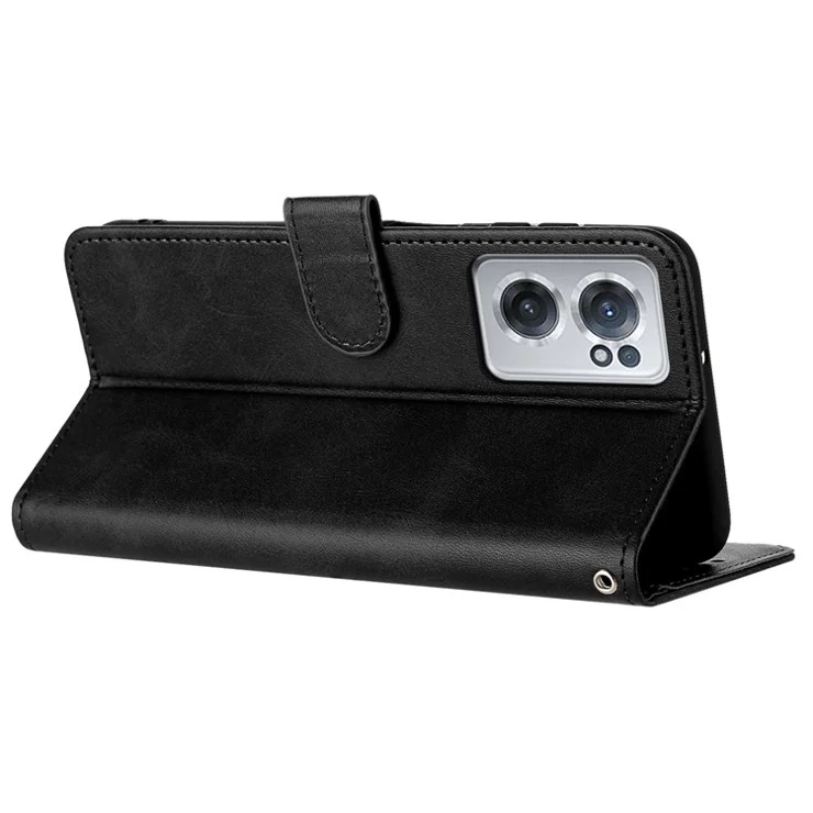 For OnePlus Nord CE 2 5G TPU Cover Flip Stand Wallet Phone Protective Cover with Strap - Black