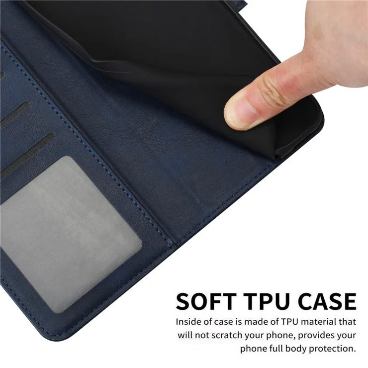 For Google Pixel 8 PU Leather Wallet Case Calf Texture Phone Cover with Strap - Sapphire