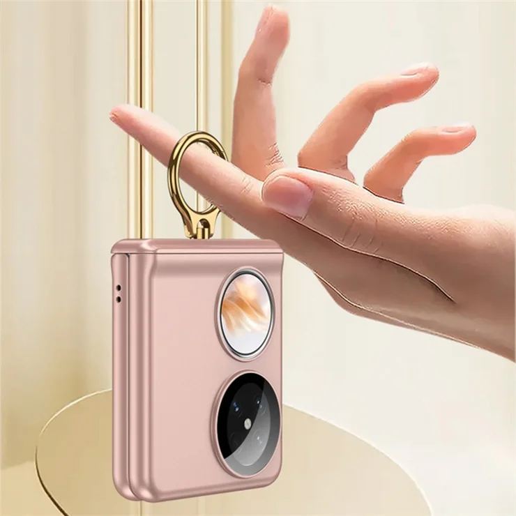 GKK For Huawei Pocket 2 Ring Kickstand Magnetic Hinge PC Folding Cover with Camera Lens Film - Black