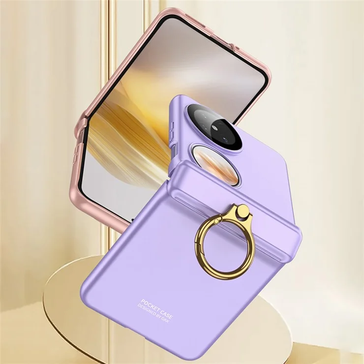 GKK For Huawei Pocket 2 Ring Kickstand Magnetic Hinge PC Folding Cover with Camera Lens Film - Black