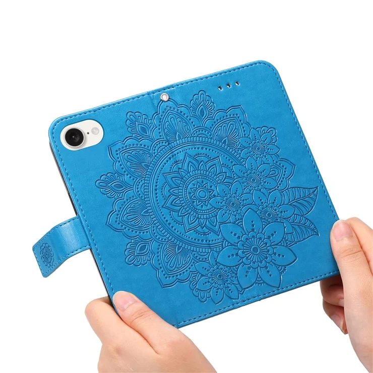 For iPhone 16e Case Floral Pattern PU Leather Wallet Stand Phone Cover - Blue