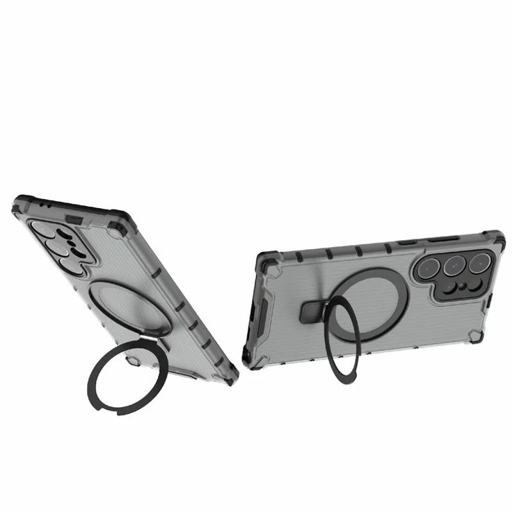 For Samsung Galaxy S23 Ultra Magnetic Phone Case Kickstand Stripe Design PC+TPU Cover - Grey