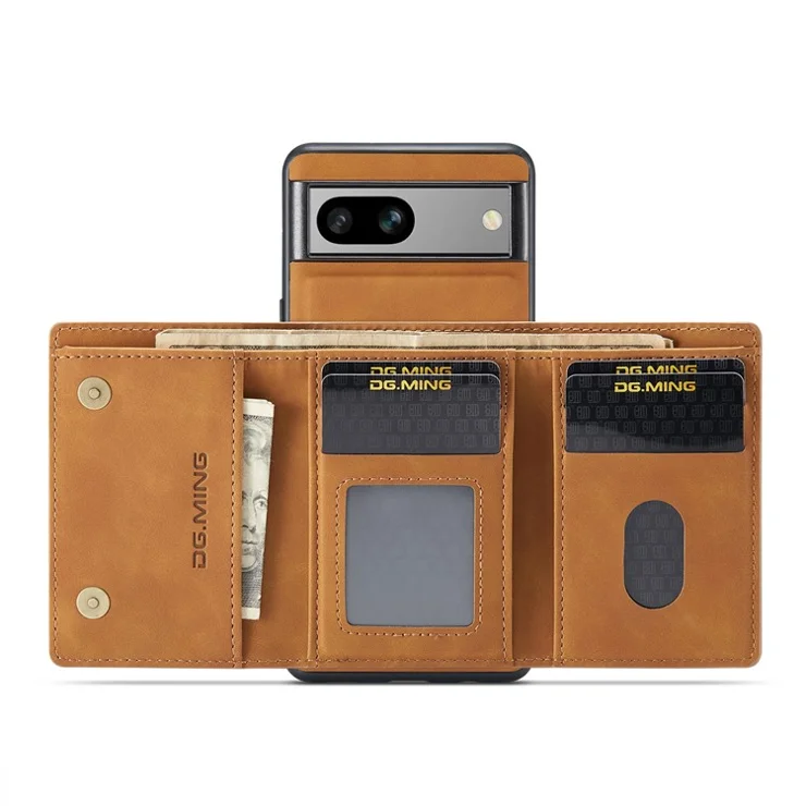 DG.MING M1 Series for Google Pixel 8a Case Kickstand Leather Back Phone Cover with Detachable Wallet - Brown