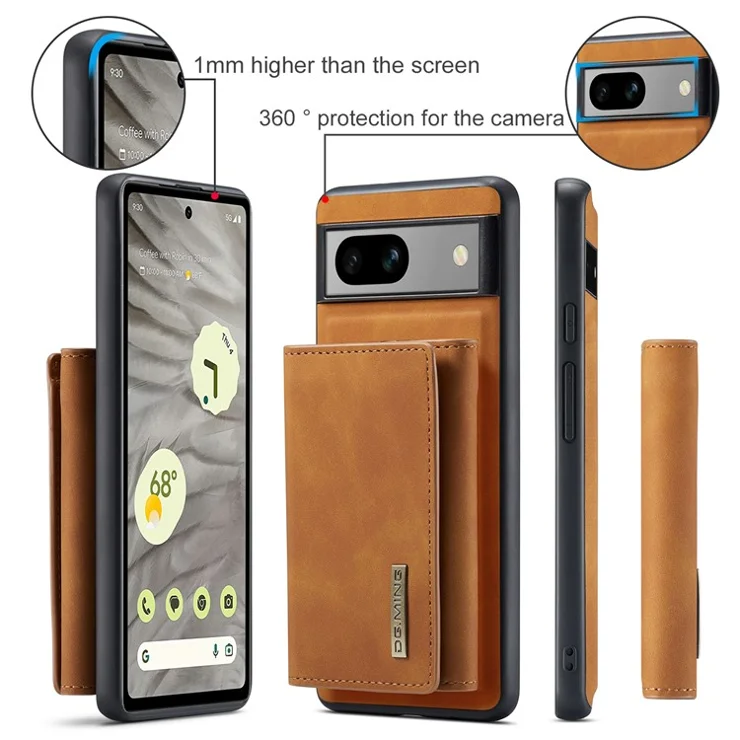 DG.MING M1 Series for Google Pixel 8a Case Kickstand Leather Back Phone Cover with Detachable Wallet - Brown