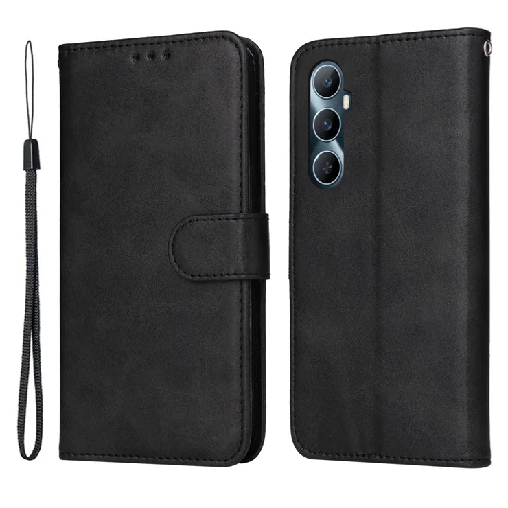 For Realme C65 4G Cell Phone Cases Magnetic Clasp Wholesale PU Leather Wallet Phone Stand Cover - Black