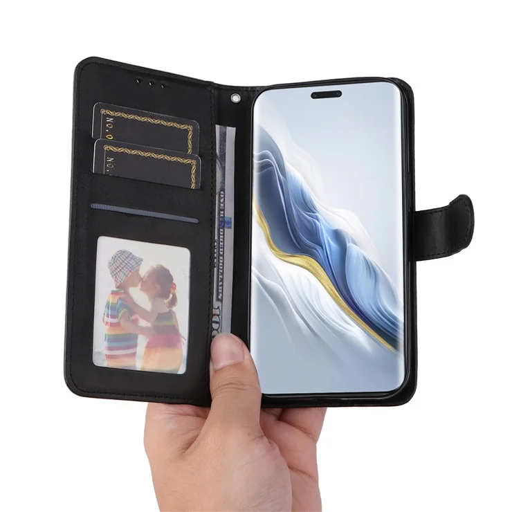 For Honor Magic6 Pro 5G Magnetic Phone Case Anti-Scratch Leather Flip Wallet Stand Phone Cover - Black