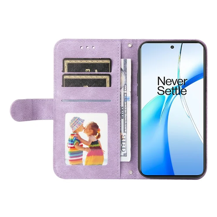 For OnePlus Nord CE4 5G / Oppo K12 Leather Wallet Cases Skin Touch Phone Cover Stand with Strap - Purple