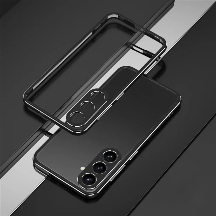 For Samsung Galaxy S24 Bumper Case Metal Frame Minimalist Phone Cover with Camera Lens Protector - Black / Silver