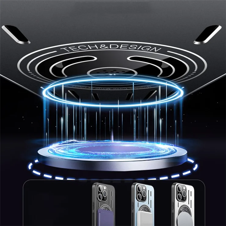 For iPhone 15 Pro Max Built-in Lens Film Phone Case TPU+Metal Magnetic Heat Dissipation Cover - Blue