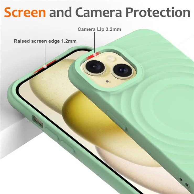 For iPhone 14 Slim Case Water Ripple Texture Liquid Silicone Phone Cover Compatible with MagSafe - Green