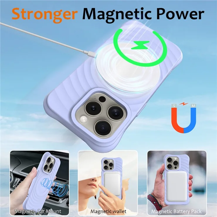 For iPhone 13 Pro Case Compatible with MagSafe Ripple Texture Liquid Silicone Phone Cover - Purple