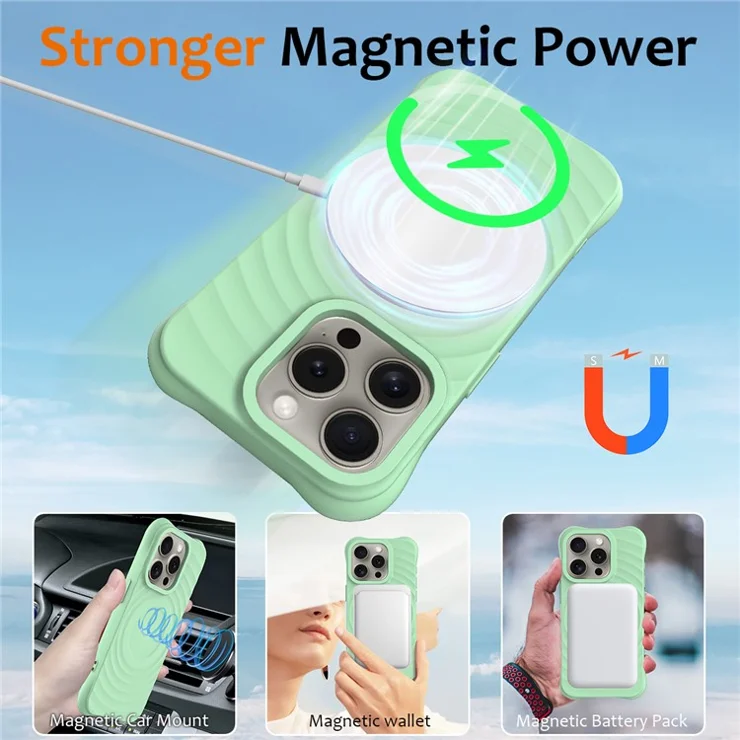 For iPhone 12 Pro Max Magnetic Case Shockproof Liquid Silicone Phone Cover with Water Ripple Texture - Green
