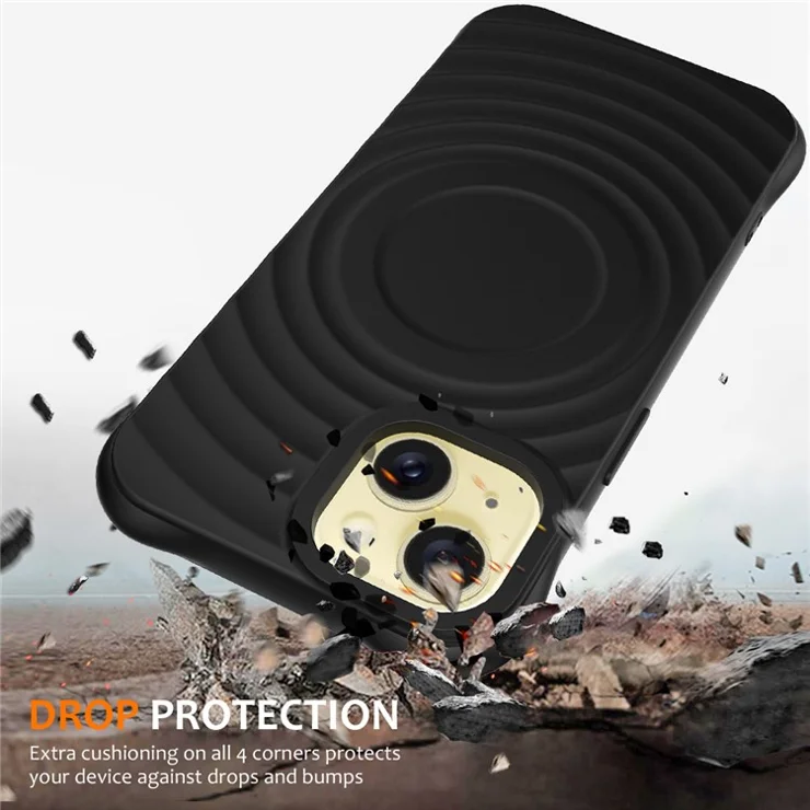 For iPhone 13 Mini Liquid Silicone Case Water Ripple Texture Magnetic Phone Protector - Black