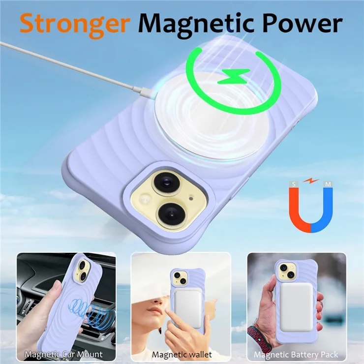 For iPhone 13 Case Compatible with MagSafe Ripple Texture Liquid Silicone Soft Phone Cover - Purple