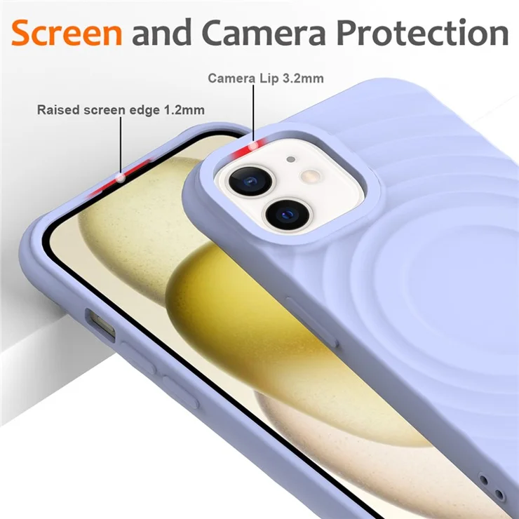 For iPhone 12 mini Magnetic Case with Strap Water Ripple Texture Liquid Silicone Phone Cover - Purple