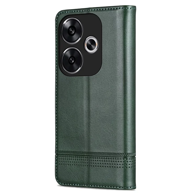 AZNS For Xiaomi Redmi Turbo 3 5G / Poco F6 5G Case PU Leather Magnetic Closure Shockproof Flip Phone Cover - Green