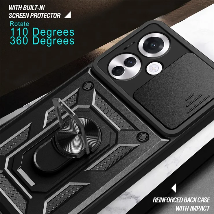 For Oppo Reno11 F 5G Case Slide Camera Cover PC+TPU Kickstand Phone Protector - Red