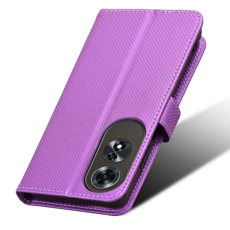 For Oppo A60 4G Case Leather Wallet Diamond Texture Magnetic Closure Phone Cover - Purple