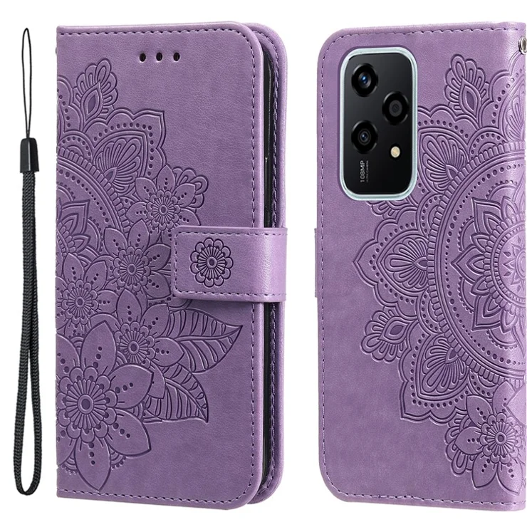 For Honor 200 Lite Case Floral Pattern PU Leather Wallet Stand Phone Cover - Purple