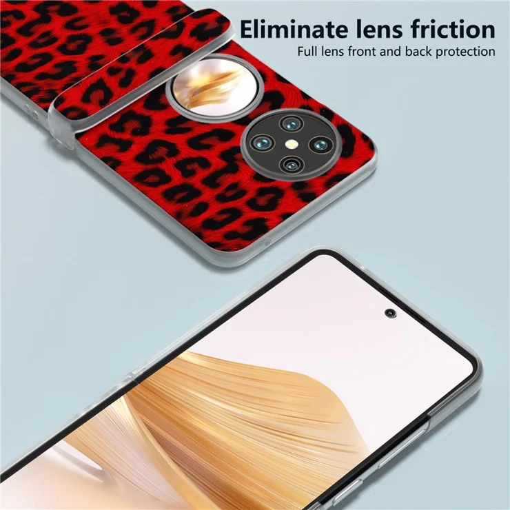 For Huawei Pocket 2 Case Leopard Print Texture Leather+PC Phone Cover with Clear Matte Edge - Red