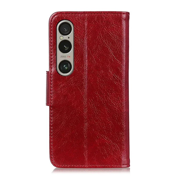 For Sony Xperia 1 VI Phone Case Split Leather Wallet Stand Nappa Texture Shockproof Cover - Red