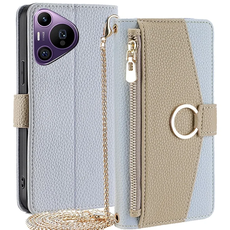 For Huawei Pura 70 Pro / 70 Pro+ Zipper Wallet Case Mirror Design Stand Leather Phone Cover - Blue