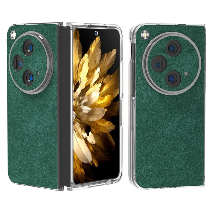 For Oppo Find N3 5G / OnePlus Open Cell Phone Case PU Leather Coated PC Cover with Clear Edge - Green
