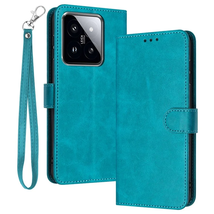For Xiaomi 14 Case Full Protection Folding Stand Leather Phone Cover with Wallet - Green