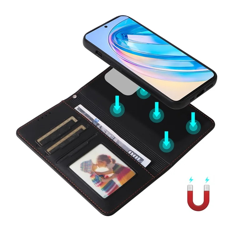 For Honor X8a 4G Magnetic Case BETOPNICE Detachable PU Leather Phone Cover with Strap - Black
