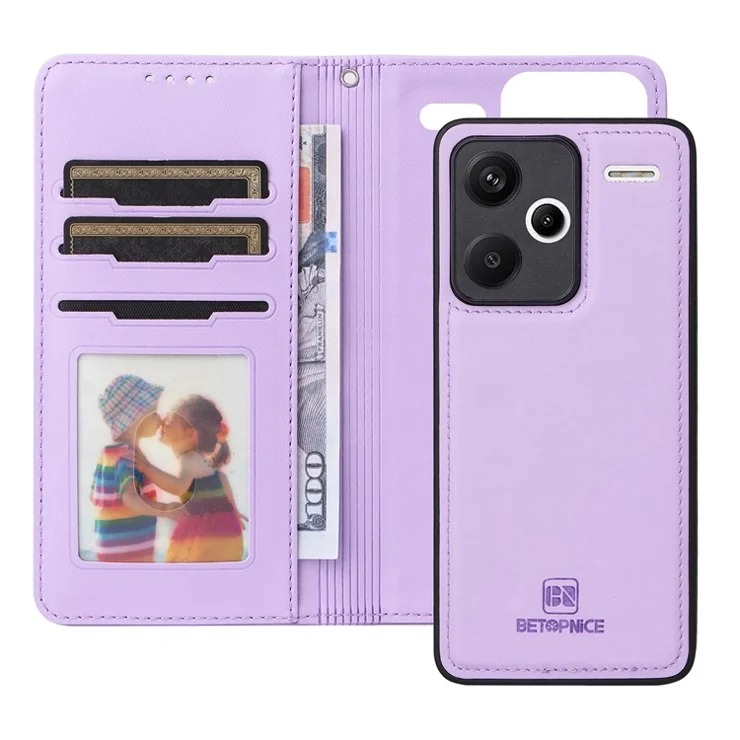 For Xiaomi Redmi Note 13 Pro+ 5G Magnetic Case BETOPNICE Detachable PU Leather Phone Cover with Strap - Purple